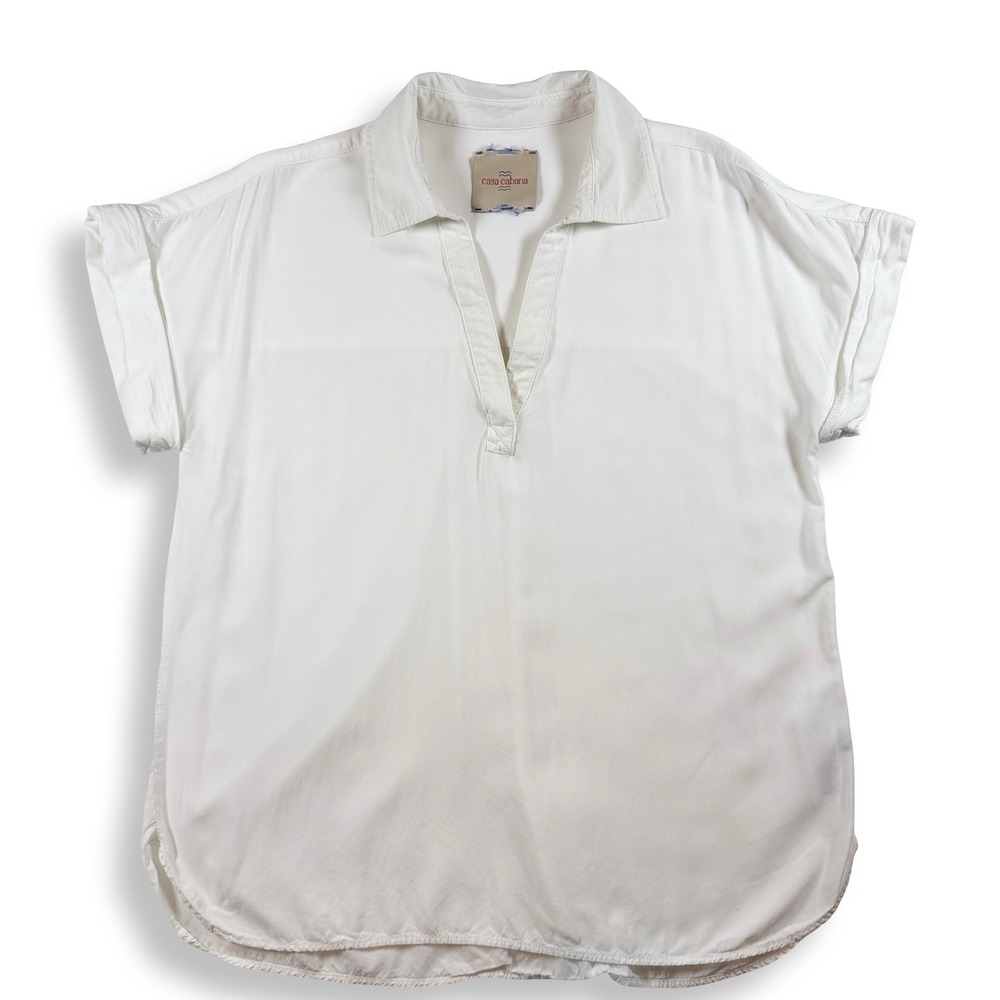 Casa Cabana Womens White Rayon V-Neck Popover Short Sleeve Blouse C2W23026RG